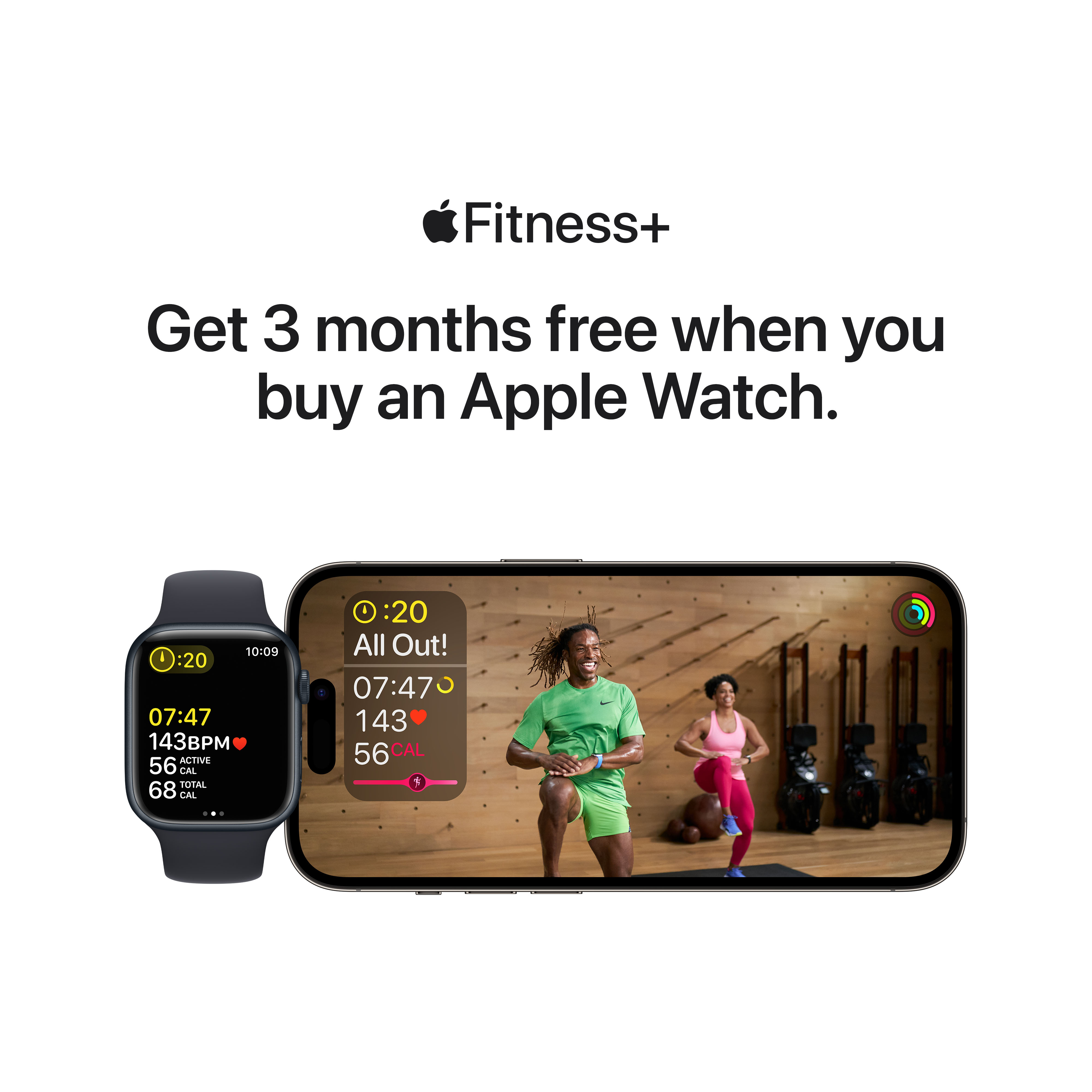Apple Watch mit Trainingsmetriken. Bild zeigt Person beim Training auf dem Handy.