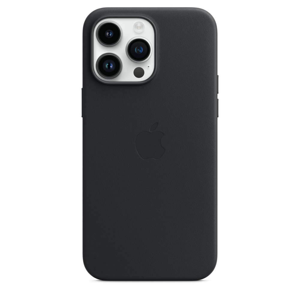 Une coque noire pour iPhone avec trois caméras. Le logo Apple est en relief au dos.