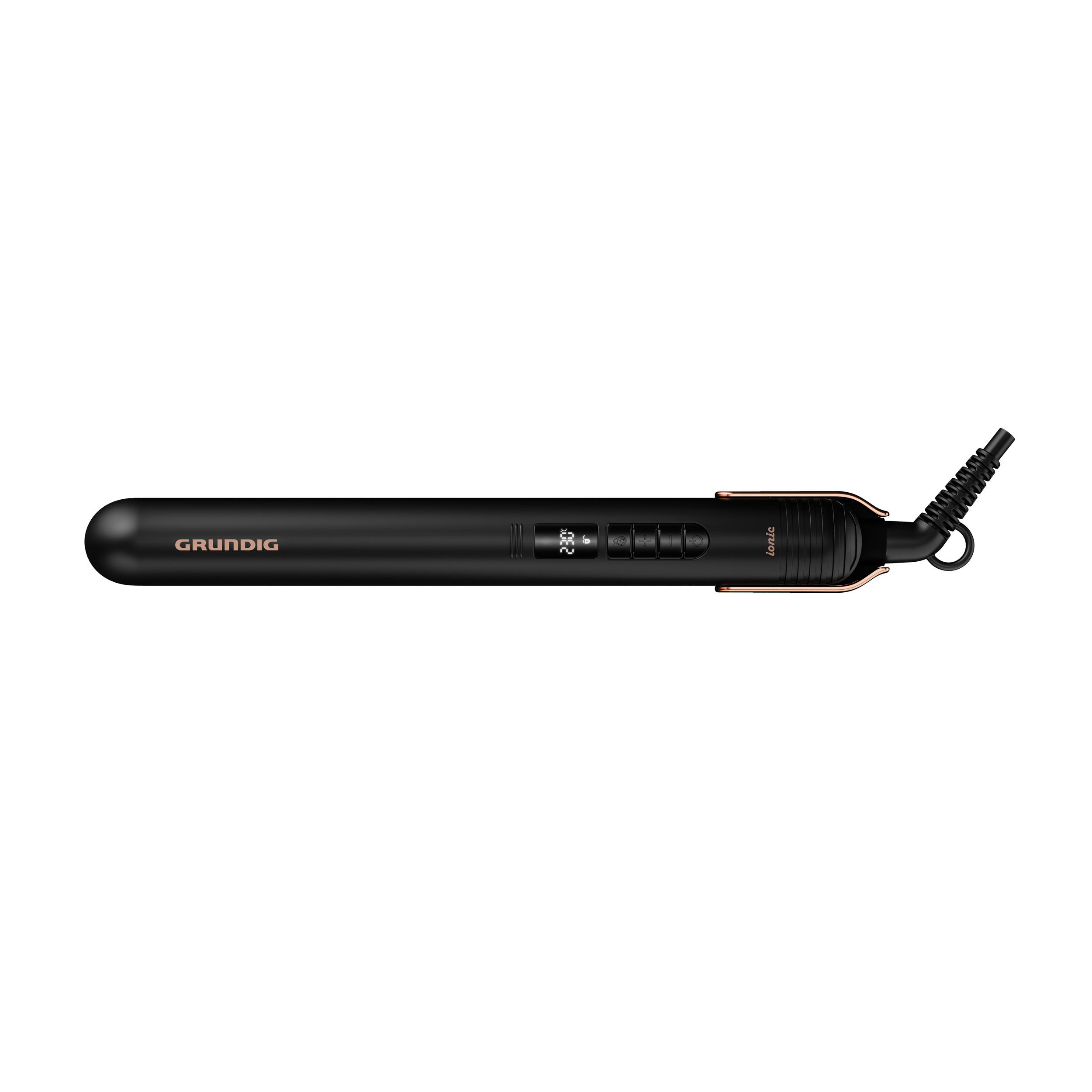 Schwarzer Grundig Haarglätter. Mit Temperaturanzeige und Einstellungen.