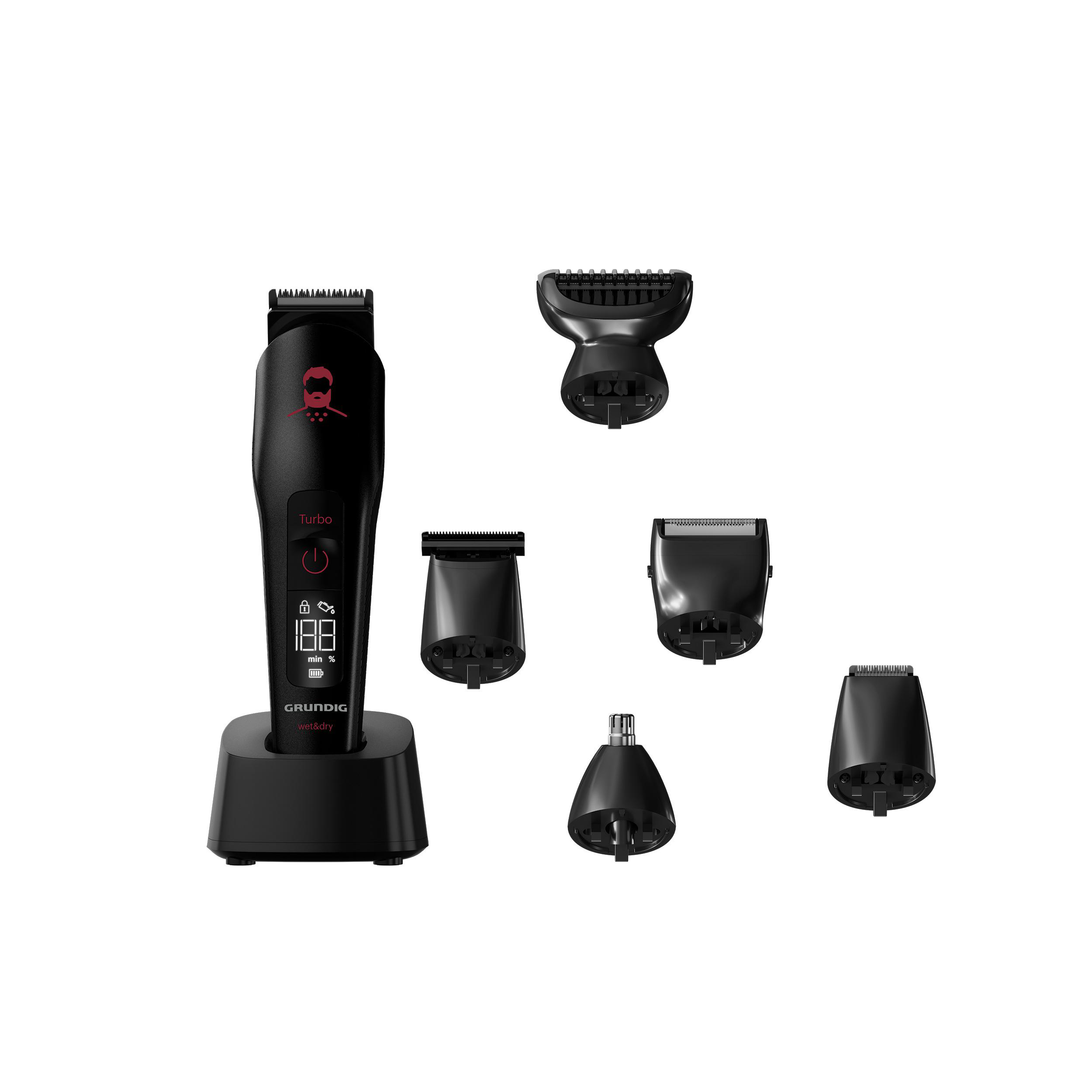 GRUNDIG MGK Multigroomer, 9030 Pro & Mattschwarz/Rot Club Wet Dry Multihaarschneideset