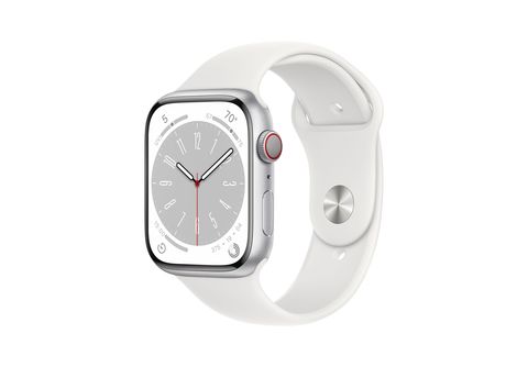 APPLE Watch Series 8 GPS+Cell Aluminiumgehäuse, MediaMarkt online kaufen Silber/Weiß | Sportarmband, 45mm