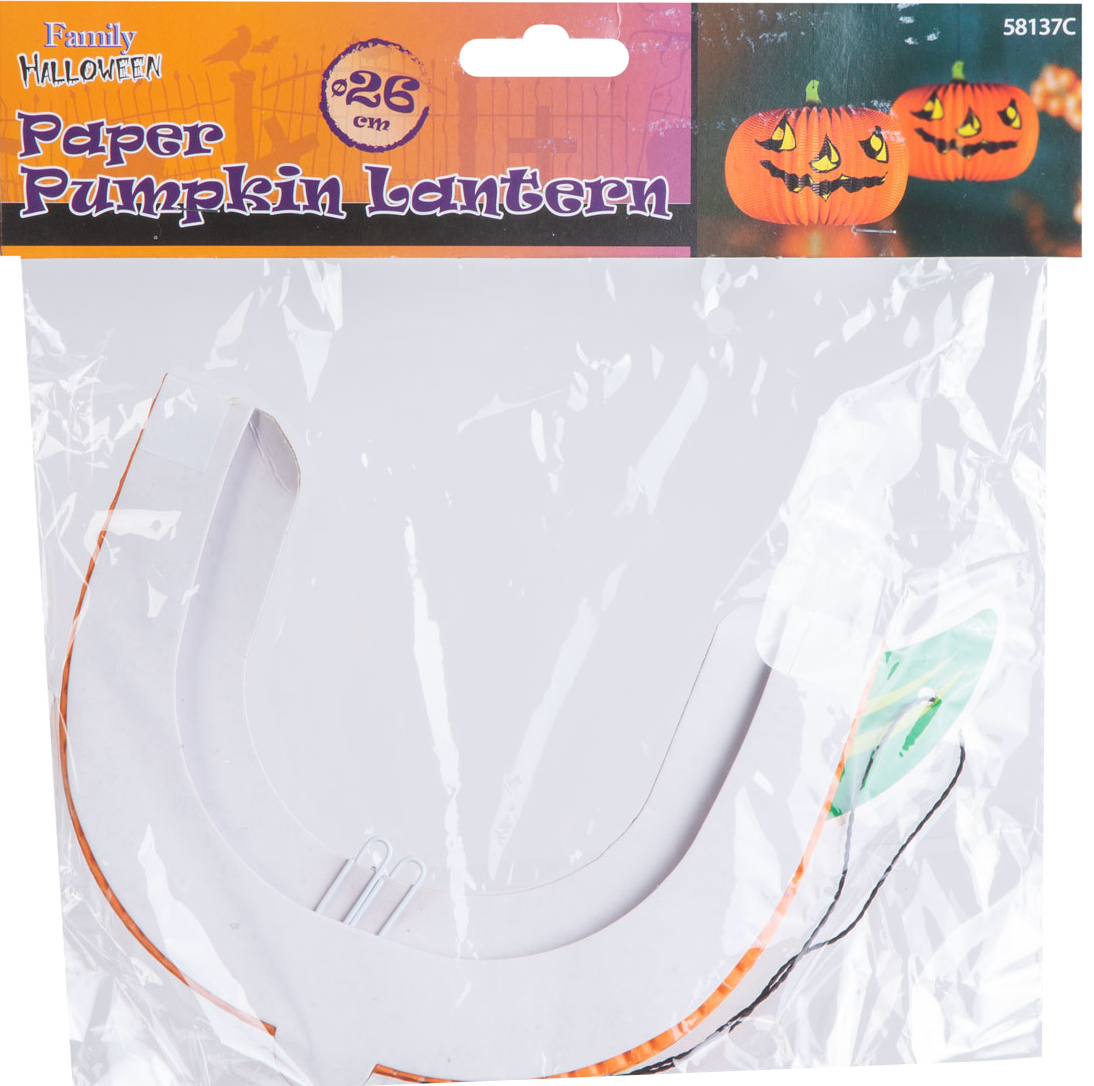 Halloween papír tök lámpás készlet műanyag zacskóban. Papír alkatrészeket és drótot tartalmaz.