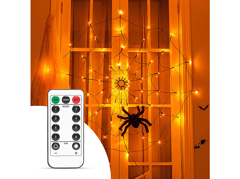 FAMILY HALLOWEEN Pókháló fényfüggöny pókkal, melegfehér, 60 db LED (58150)