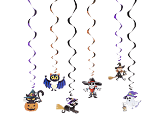 FAMILY HALLOWEEN Halloween-i dekoráció szett, 6 féle motívum, csillogó spirál akasztóval (58171)