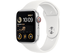 APPLE Watch SE (2022) GPS + Cellular, 44mm ezüst alumíniumtok, fehér sportszíj (MNQ23CM/A)