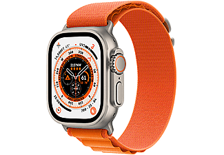 APPLE Watch Ultra GPS + Cellular, 49mm Titán tok narancsszínű alpesi pánt, L méret (MQFM3CM/A)