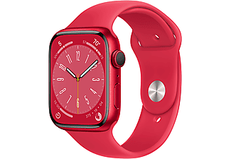 APPLE Watch S8 GPS, 45mm (PRODUCT) RED alumíniumtok, piros sportszíj (MNP43CM/A)