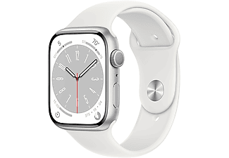 APPLE Watch S8 GPS, 45mm ezüst alumíniumtok, fehér sportszíj (MP6N3CM/A)