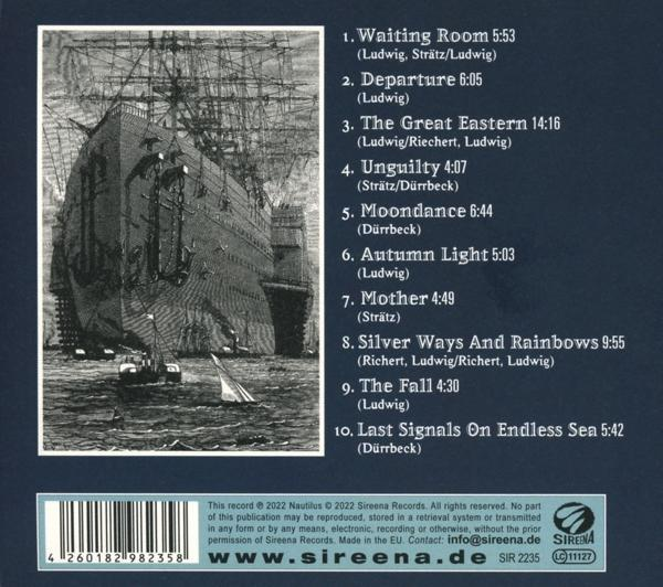 Ein CD-Cover mit Text und einem Bild eines Schiffs auf dunkler See.