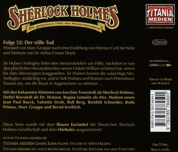 Holmes Sherlock - Der stille Tod - Folge 52  - (CD)