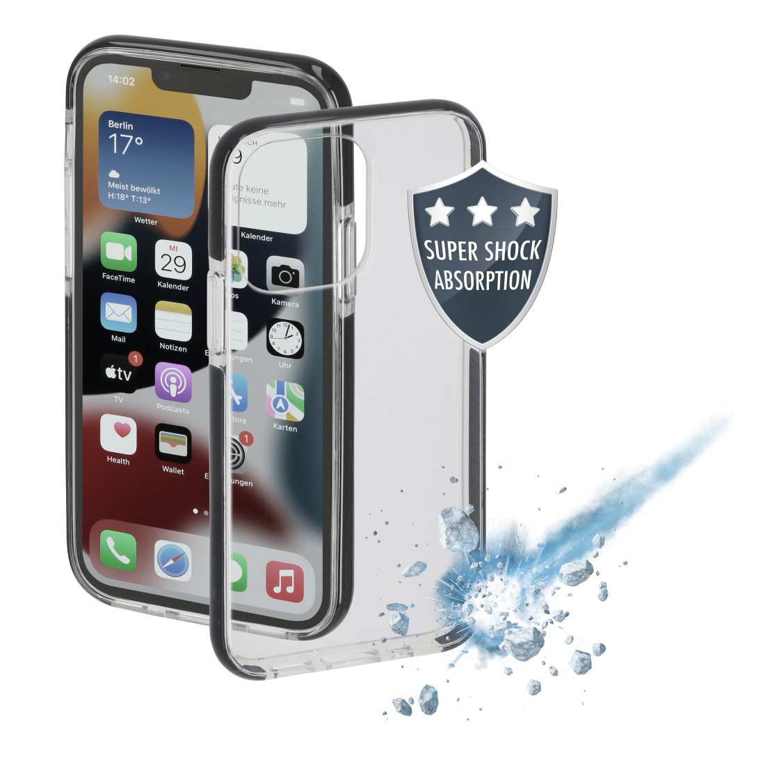 HAMA Protector, Backcover, iPhone Max, Pro 14 Schwarz/Transparent Apple