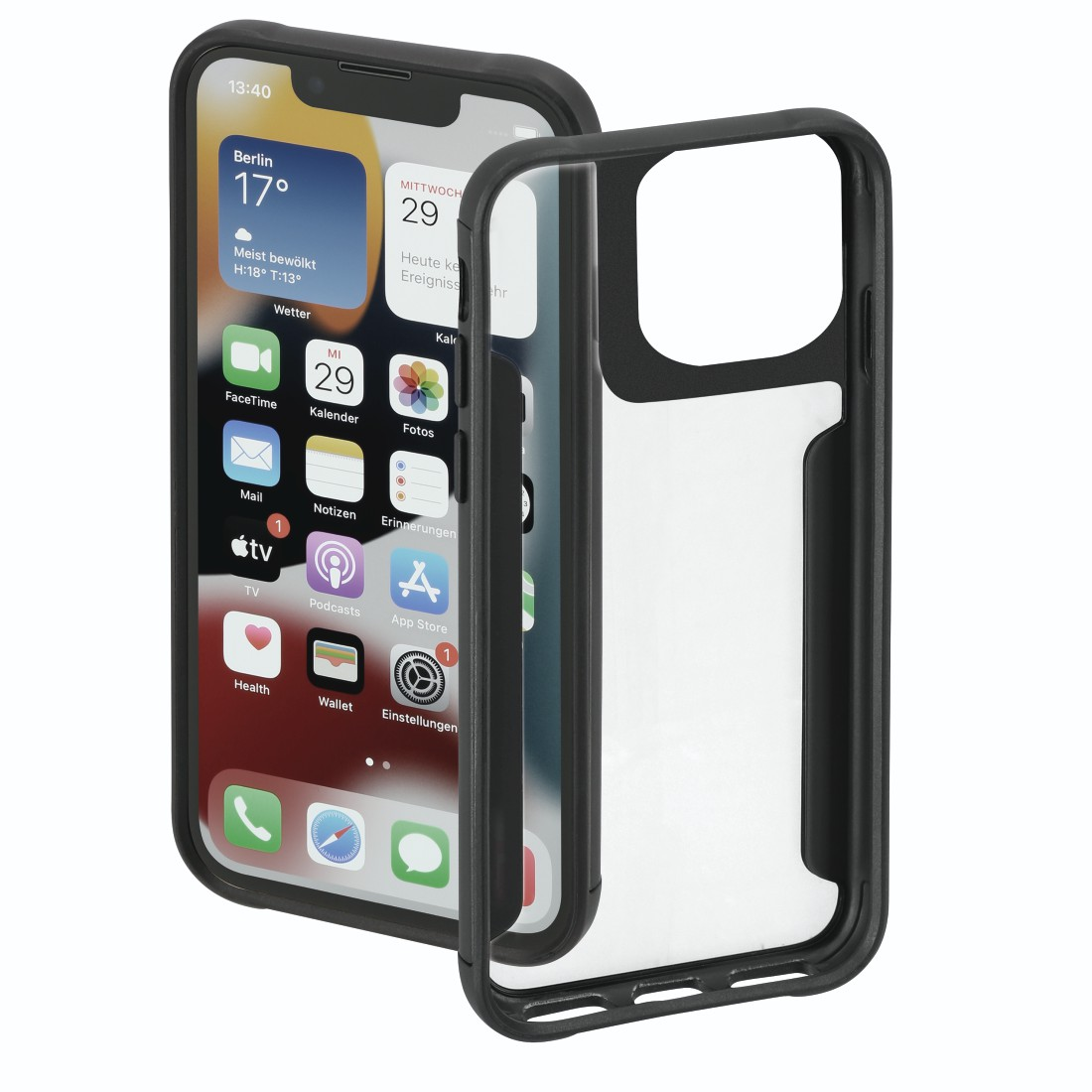 Max, iPhone Backcover, Apple, HAMA Metallic Schwarz/Transparent 14 Frame, Pro