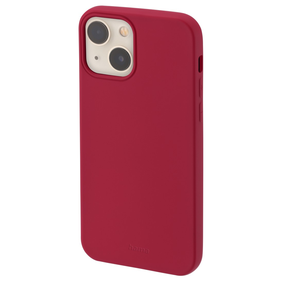 Eine rote iPhone-Hülle. Die Hülle liegt auf einer weißen Oberfläche. Die Kamera ist sichtbar.