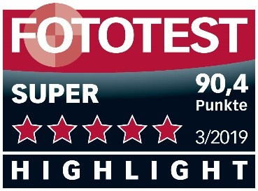 Logo avec 'SUPER' et 5 étoiles, '90,4 Points' et '3/2019', avec le texte 'HIGHLIGHT'.
