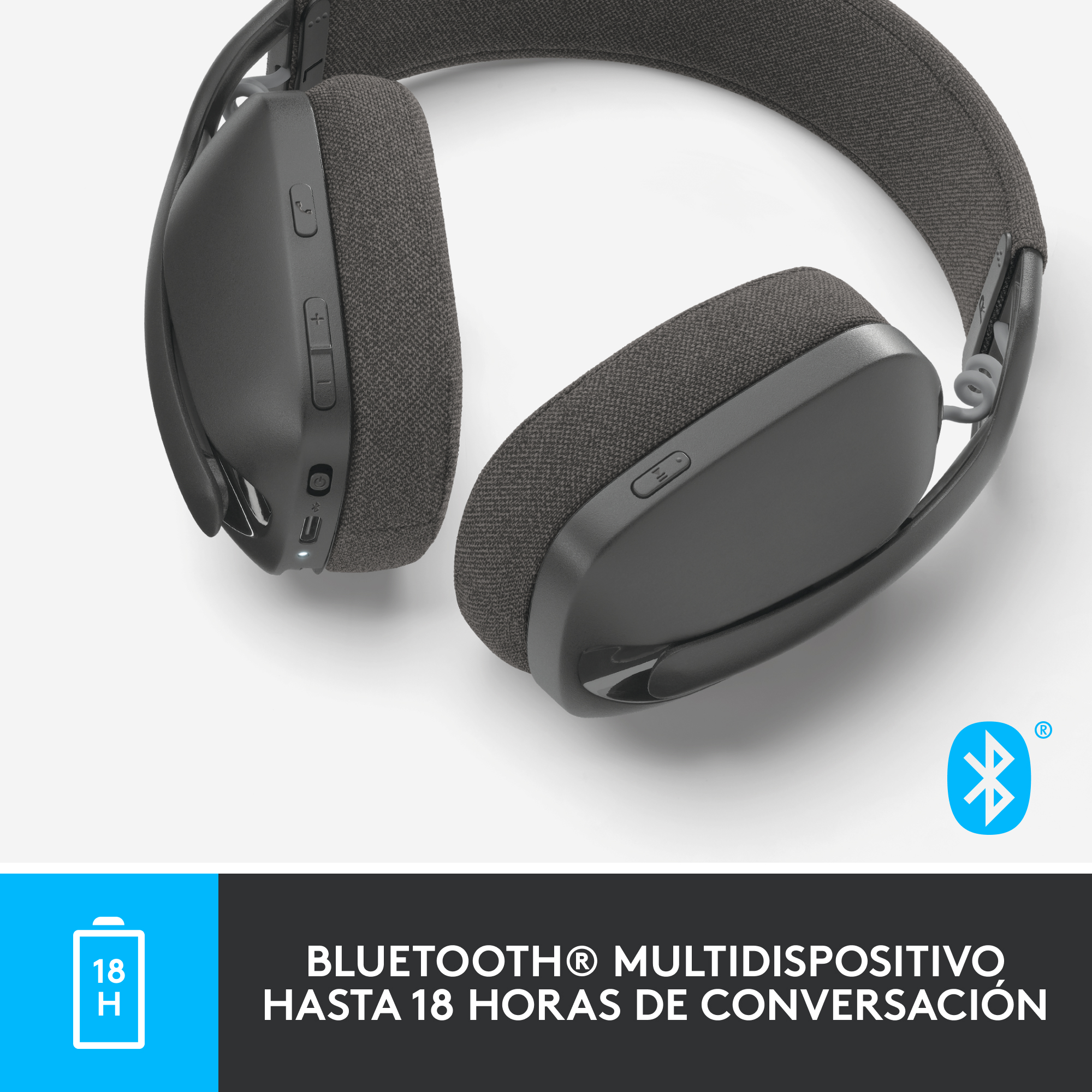 Auriculares negros con símbolo Bluetooth y la frase 'Bluetooth Multidispositivo'.