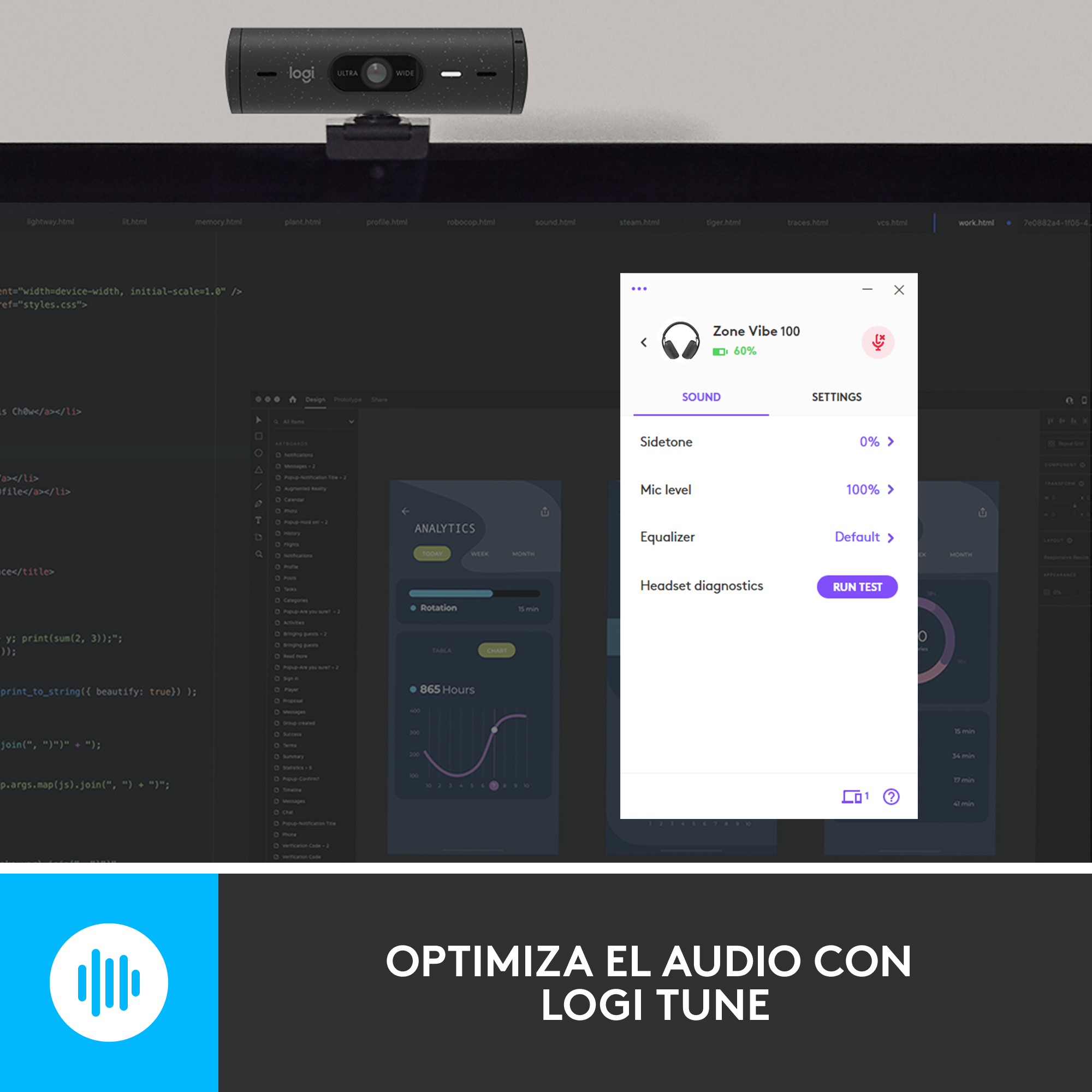 Cámara web e interfaz sobre un fondo oscuro.