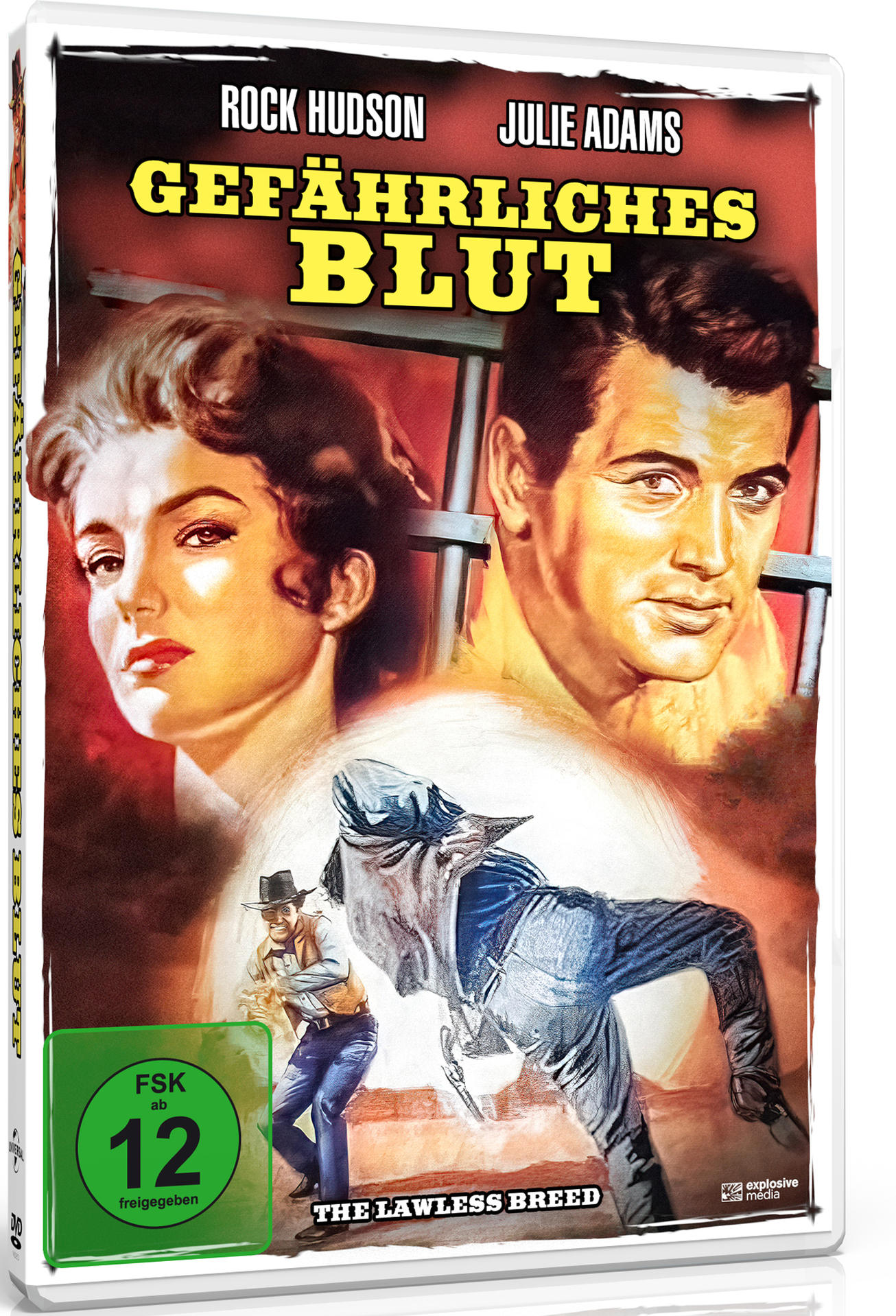 Filmposter mit Rock Hudson und Julie Adams, Titel 'Gefährliches Blut'.