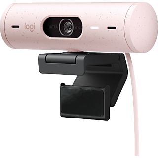 Webcam - Logitech Brio 500, Full HD 1080p, Enfoque automático, Micrófonos con reducción de ruido, Obturador de privacidad, USB-C, Rosa