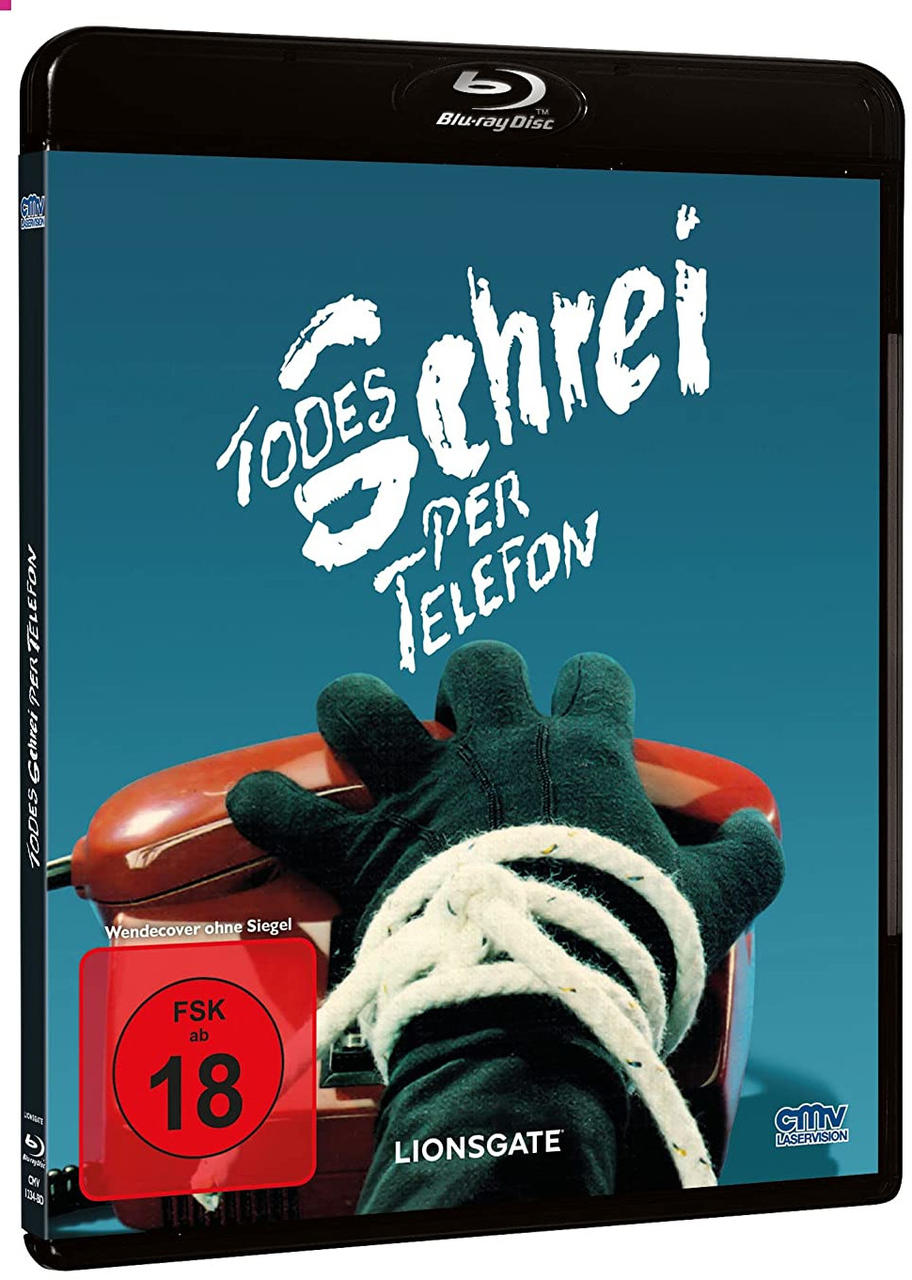 Blu-ray-Disc-Box des Films "Todes schrei per Telefon". Eine behandschuhte Hand hält ein Telefon.