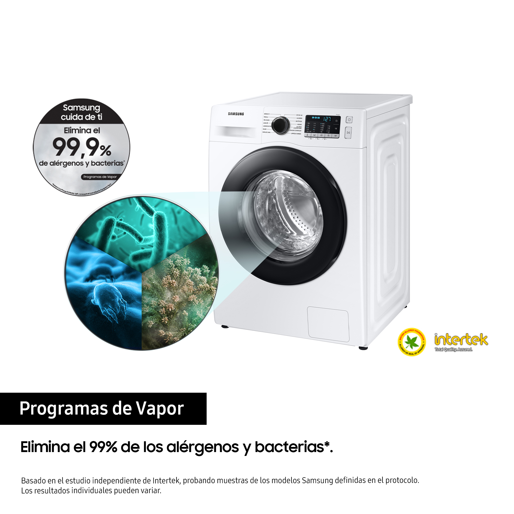 Lavadora blanca con texto y diagramas. El texto está en español.