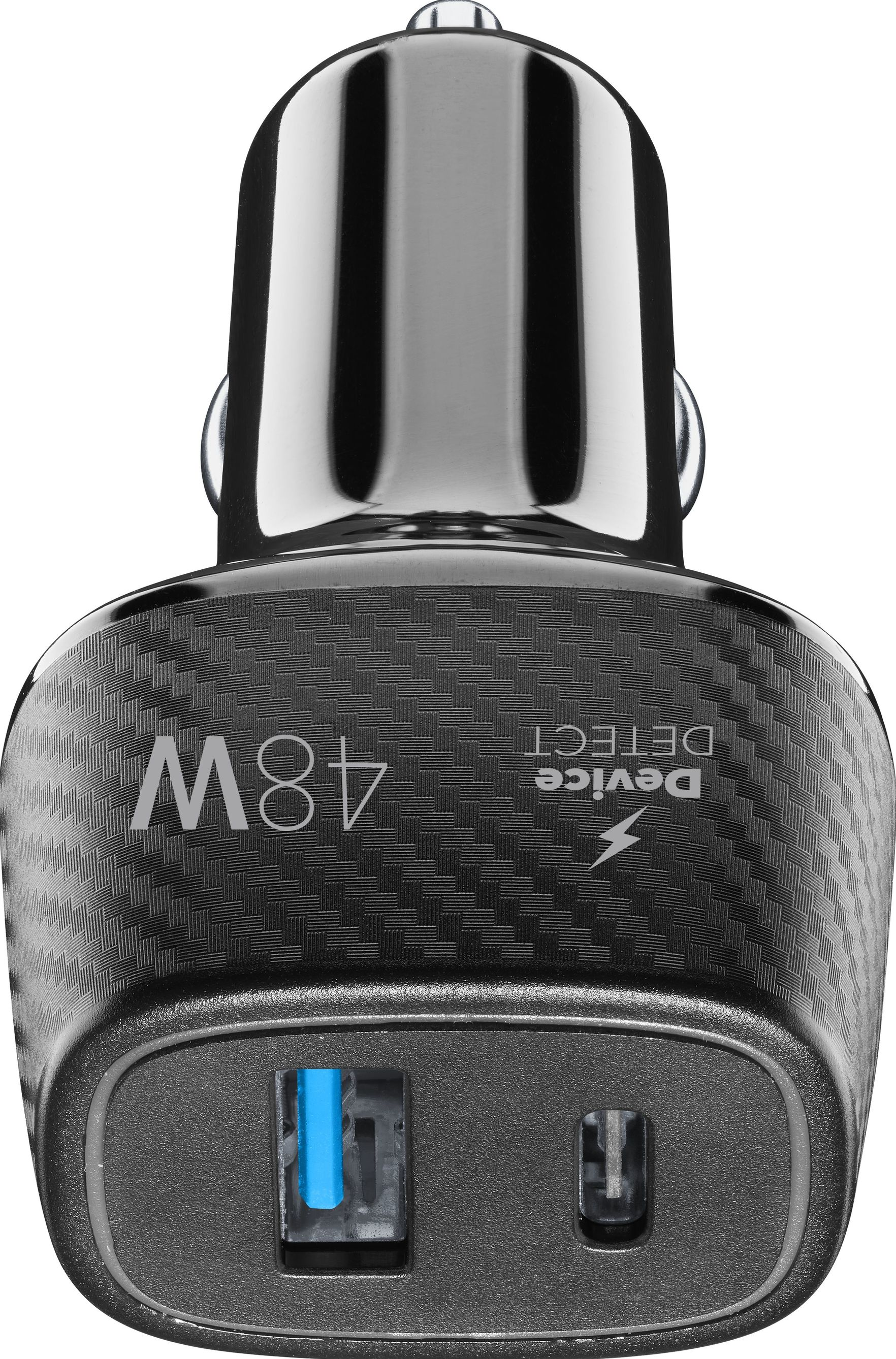 Un chargeur de voiture noir avec ports USB.