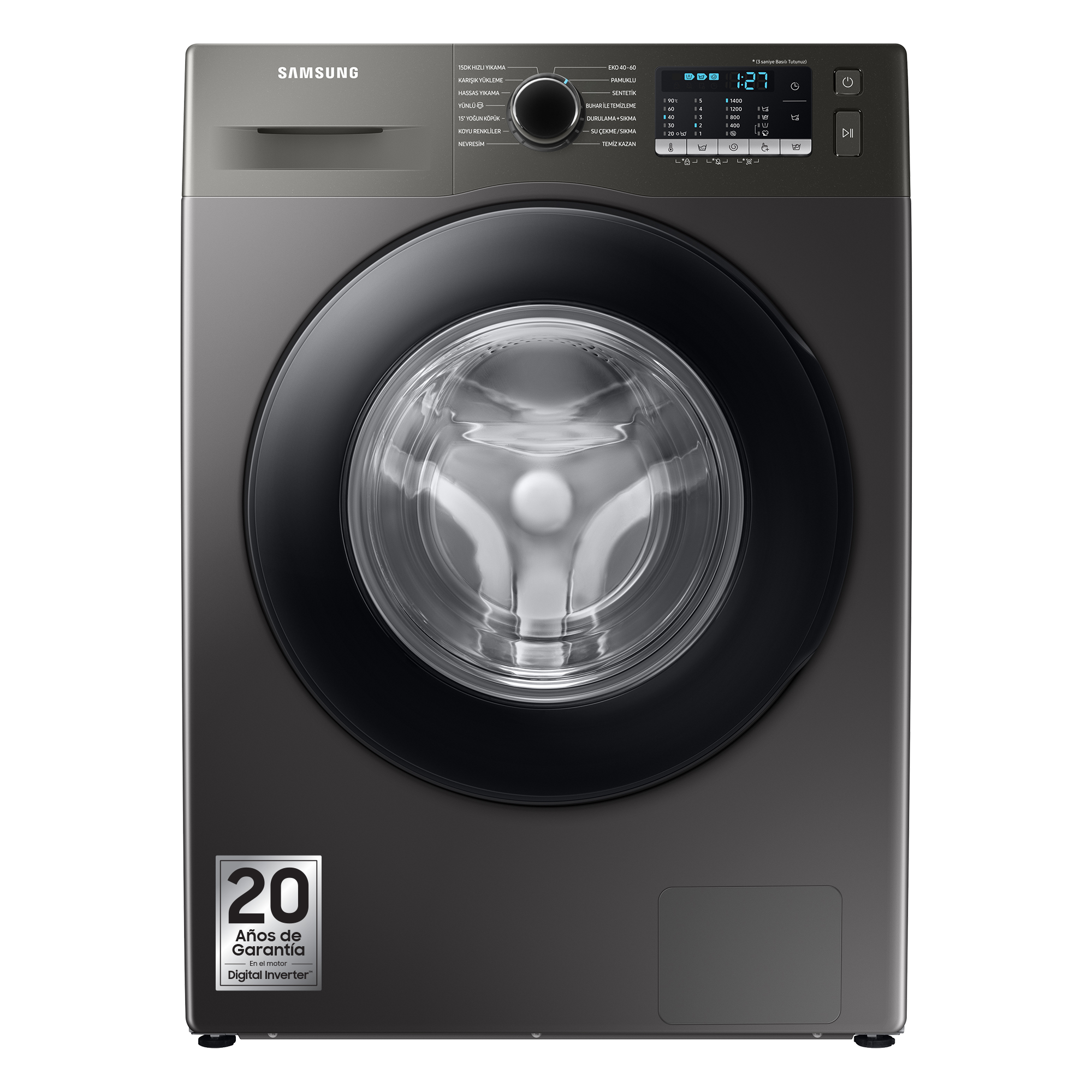 Lavadora carga frontal - Samsung WW90TA046AX/EC, 9 kg, 1400 rpm, 14 programas, EcoBubble, Inox