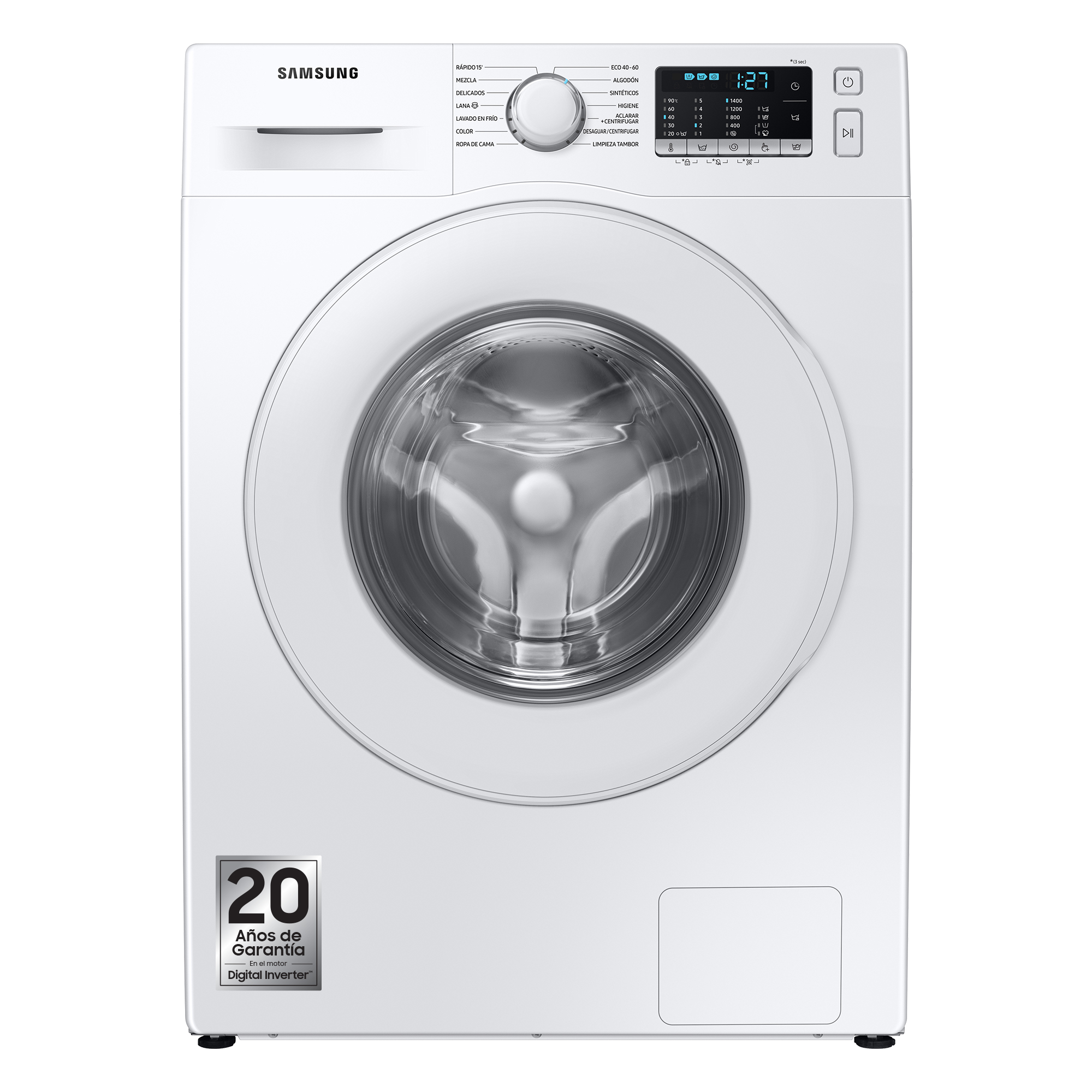 Lavadora carga frontal - Samsung WW90TA046TE/EC, 9 kg, 1400 rpm, 14 programas, Blanco