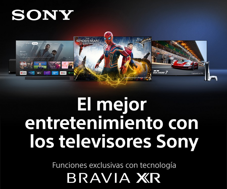 Imagen promocional de televisores Sony, mostrando varios modelos con diferente contenido.