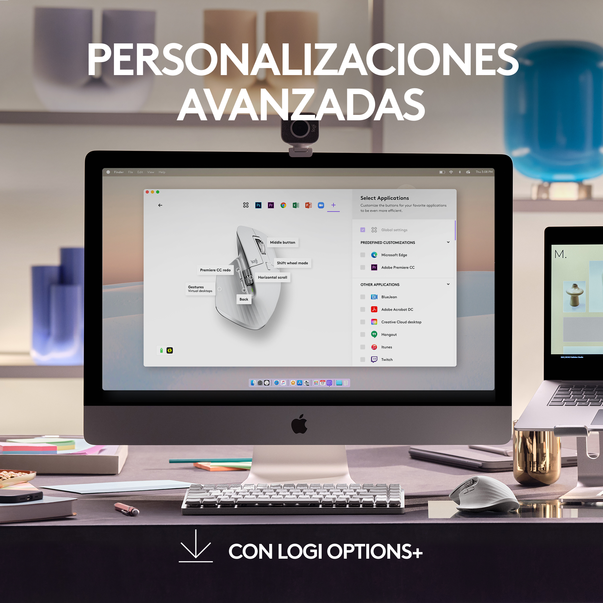 Una configuración de escritorio con monitor, teclado y ratón, con fondo blanco.