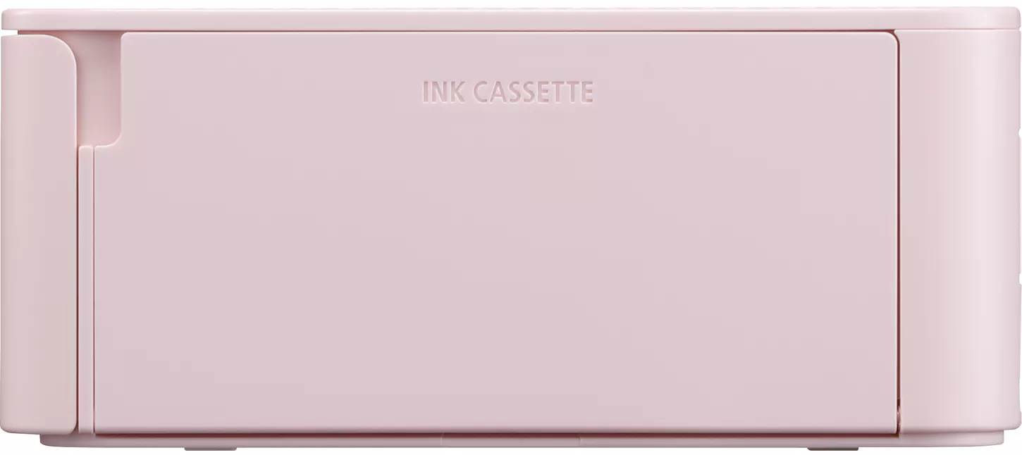 Una cartuccia d'inchiostro rosa con la scritta 'INK CASSETTE' in rilievo sulla parte anteriore.