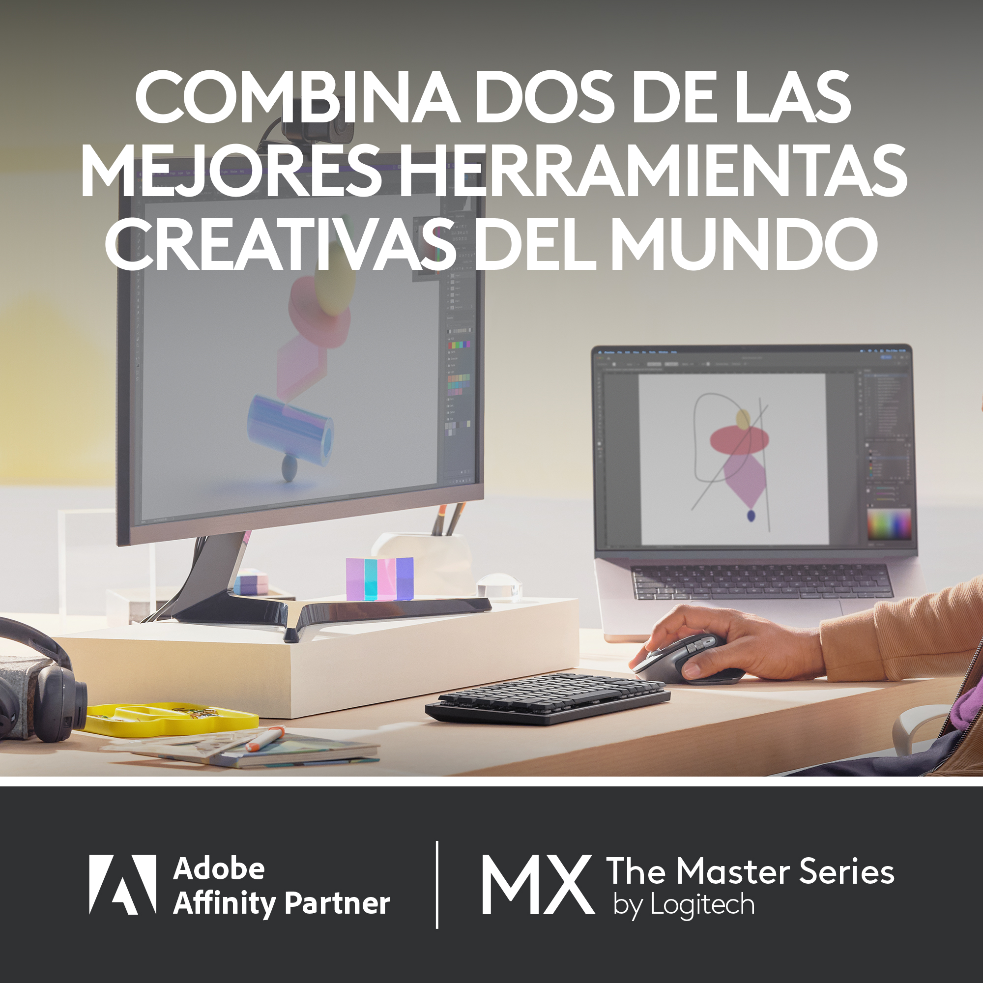 Dos pantallas de ordenador, una con un dibujo, la otra con un diseño. Una persona está usando un ratón.