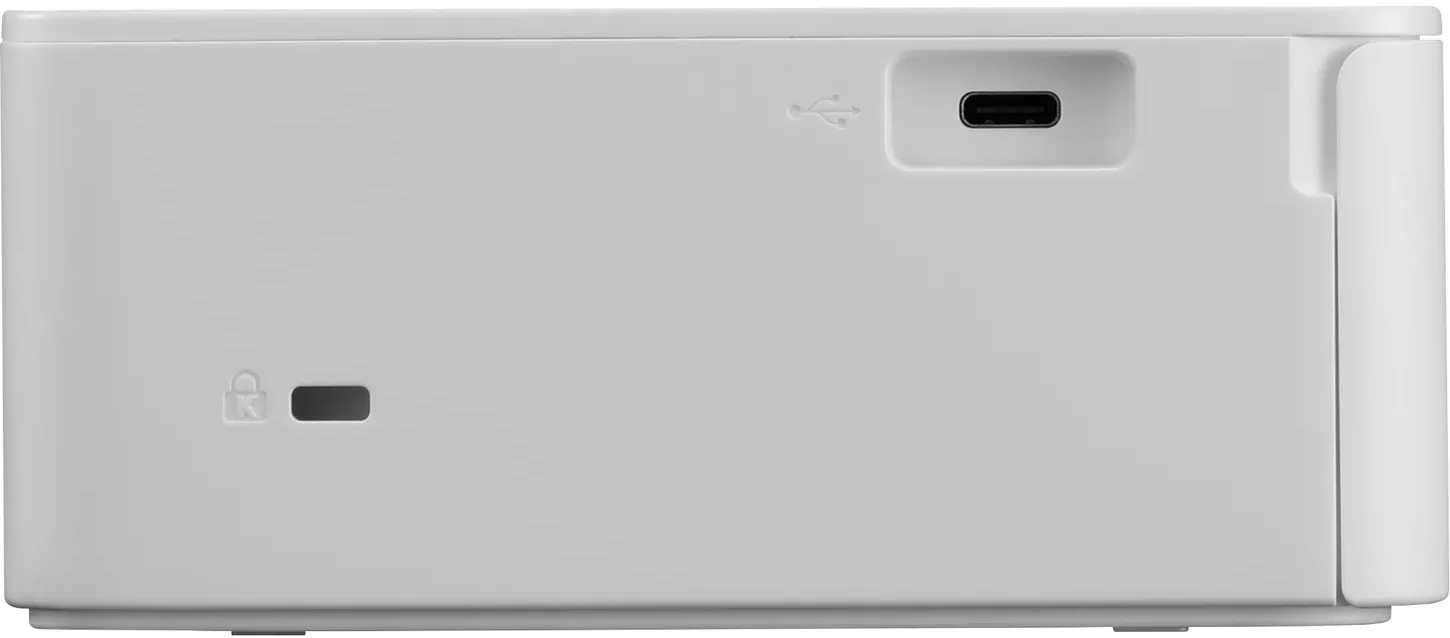 Dispositivo bianco con USB e porta di ricarica.
