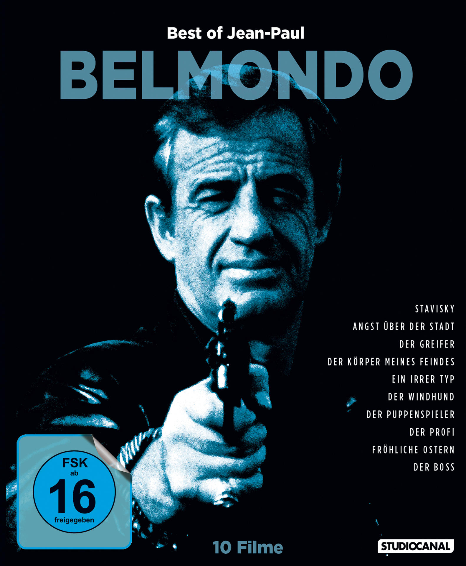 DVD-Cover für 'Best of Jean-Paul Belmondo'. Zeigt den Schauspieler mit einer Waffe in der Hand.