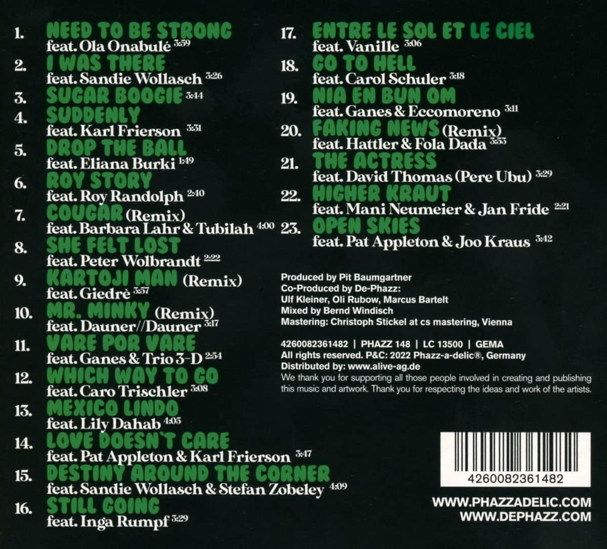 Rückseite einer CD mit Titelliste. Der Text ist auf Englisch. Das Layout ist auf weißem Hintergrund.