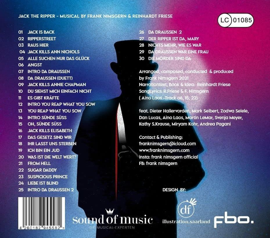 Ein CD-Cover mit dunklem Hintergrund und Text, mit musikalischem Thema.