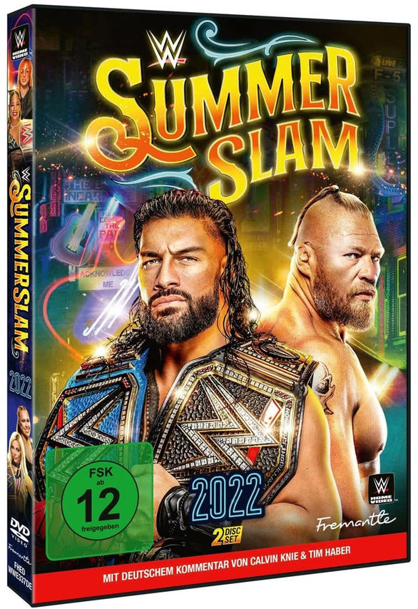 WWE Summerslam DVD-Cover mit den Wrestlern Roman Reigns und Brock Lesnar.