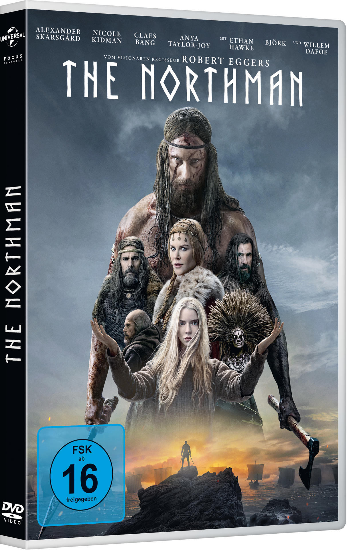 DVD-Cover des Films The Northman mit Schauspielern und Wikinger-Themenbildern.