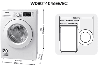 Lavadora secadora | Samsung WD80T4046EE/EC, 8 kg lavado, kg secado, rpm, Blanco