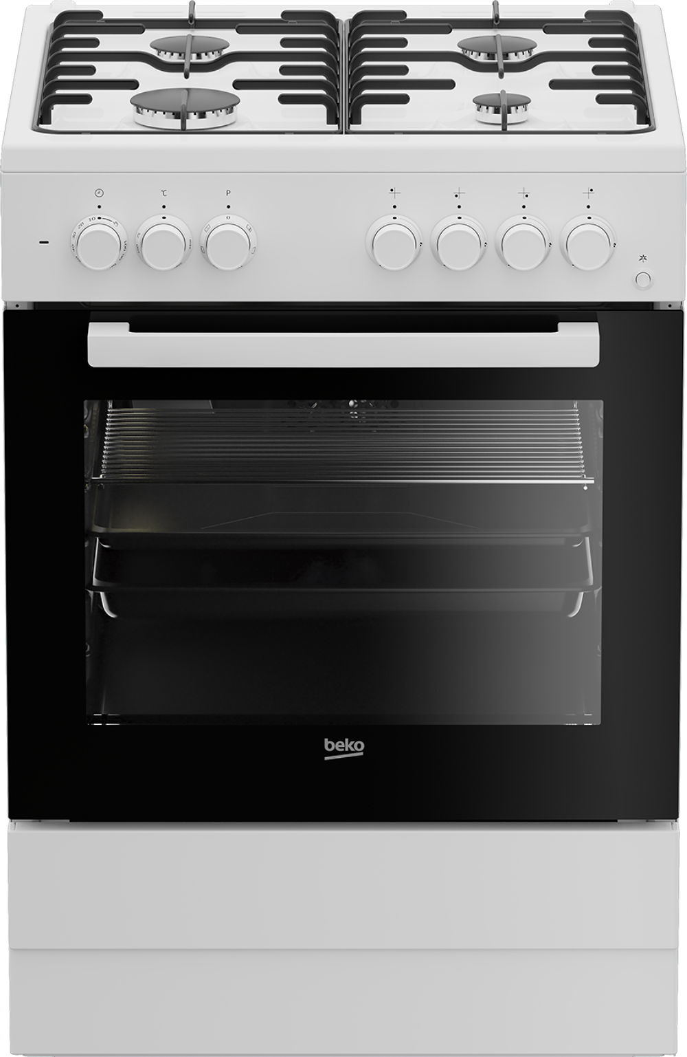 Cocina - Beko FSE62110DW, Encimera Gas natural, 4 quemadores, Horno multifunción, 65 l, Blanco