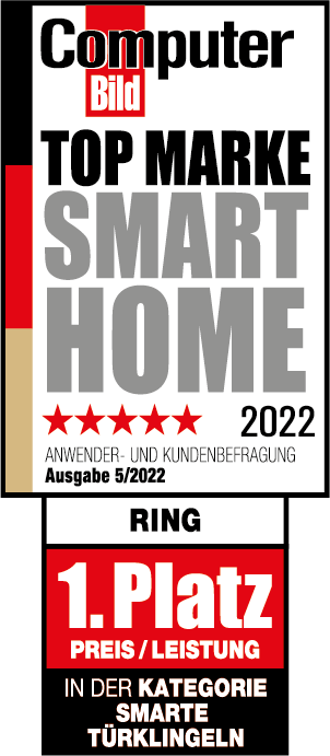 Auszeichnungen für 'Smart Home' und 'Smart Door Locks'. Top Marke. Rote und weiße Farben.