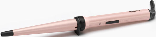 Rosa BaByliss Lockenstab auf weißem Hintergrund, mit schwarzem Griff.