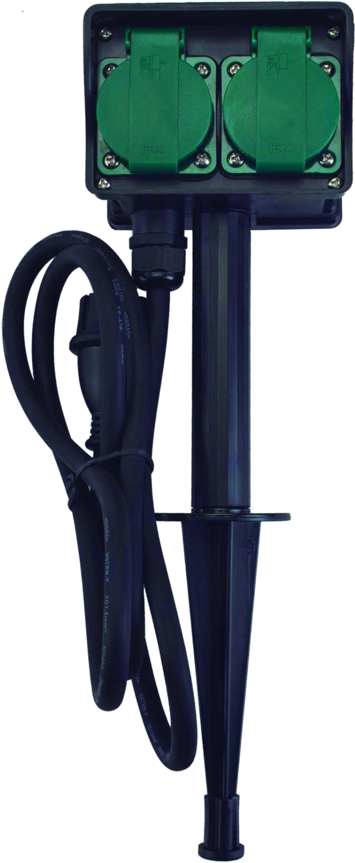 ENTAC leszúrható kerti elosztó, IP44, 1,5 méter, fekete (ESE1.5G2-1.5-IP44S)