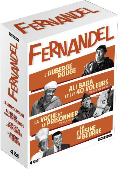 Coffret DVD avec quatre titres de films de Fernandel, avec des images de Fernandel et les titres.