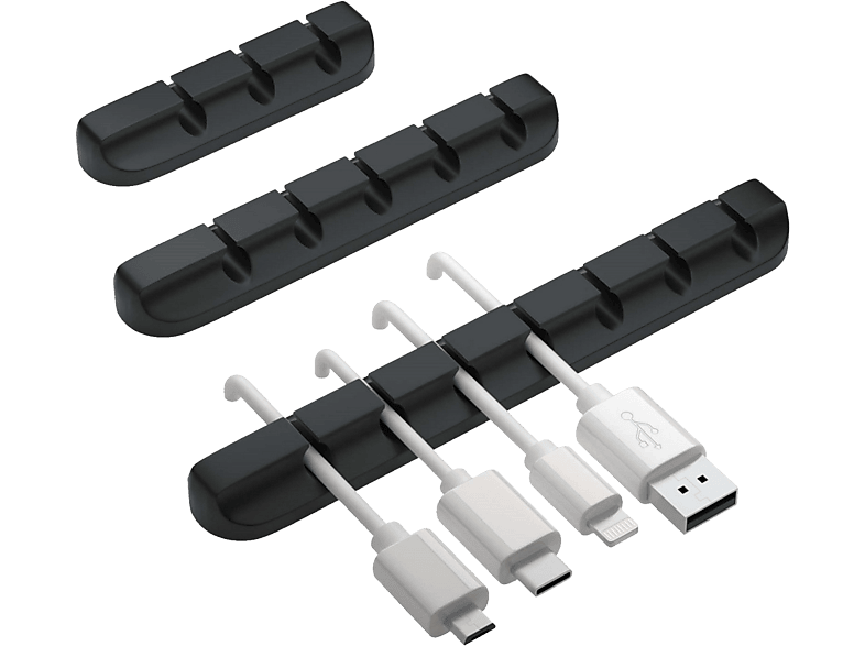 Soporte de cable - ISY ICA-1000, Portacables, 3 Piezas, Silicona, Negro