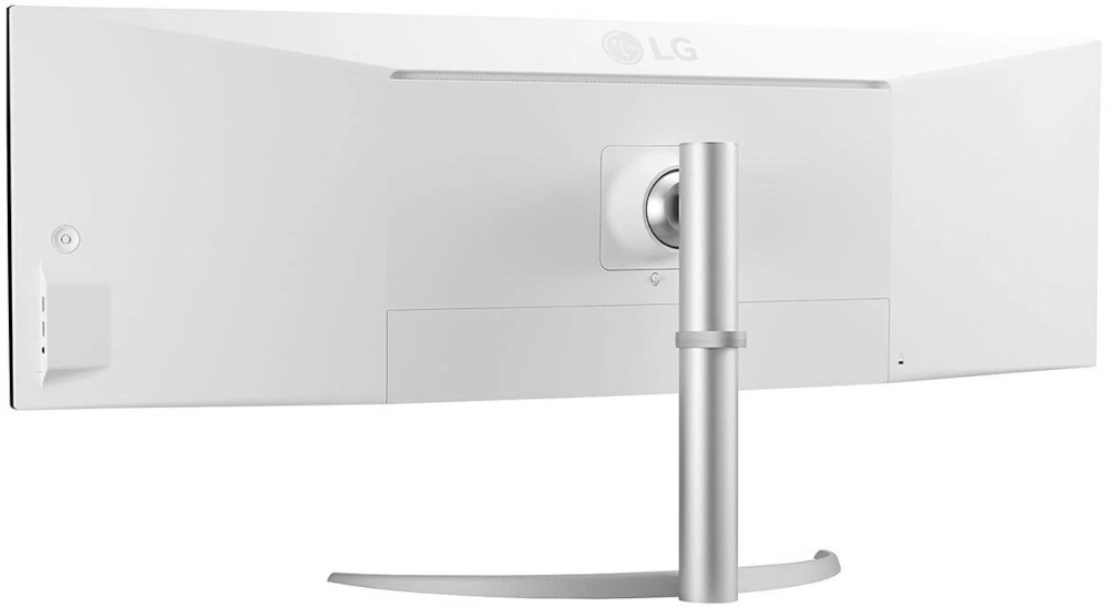 Arrière d'un moniteur blanc avec support. Affiche les ports et un design simple.