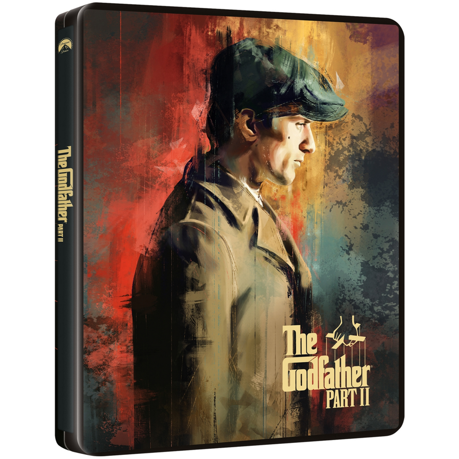 Caja de DVD de 'El Padrino Parte II' con retrato de un hombre con abrigo.