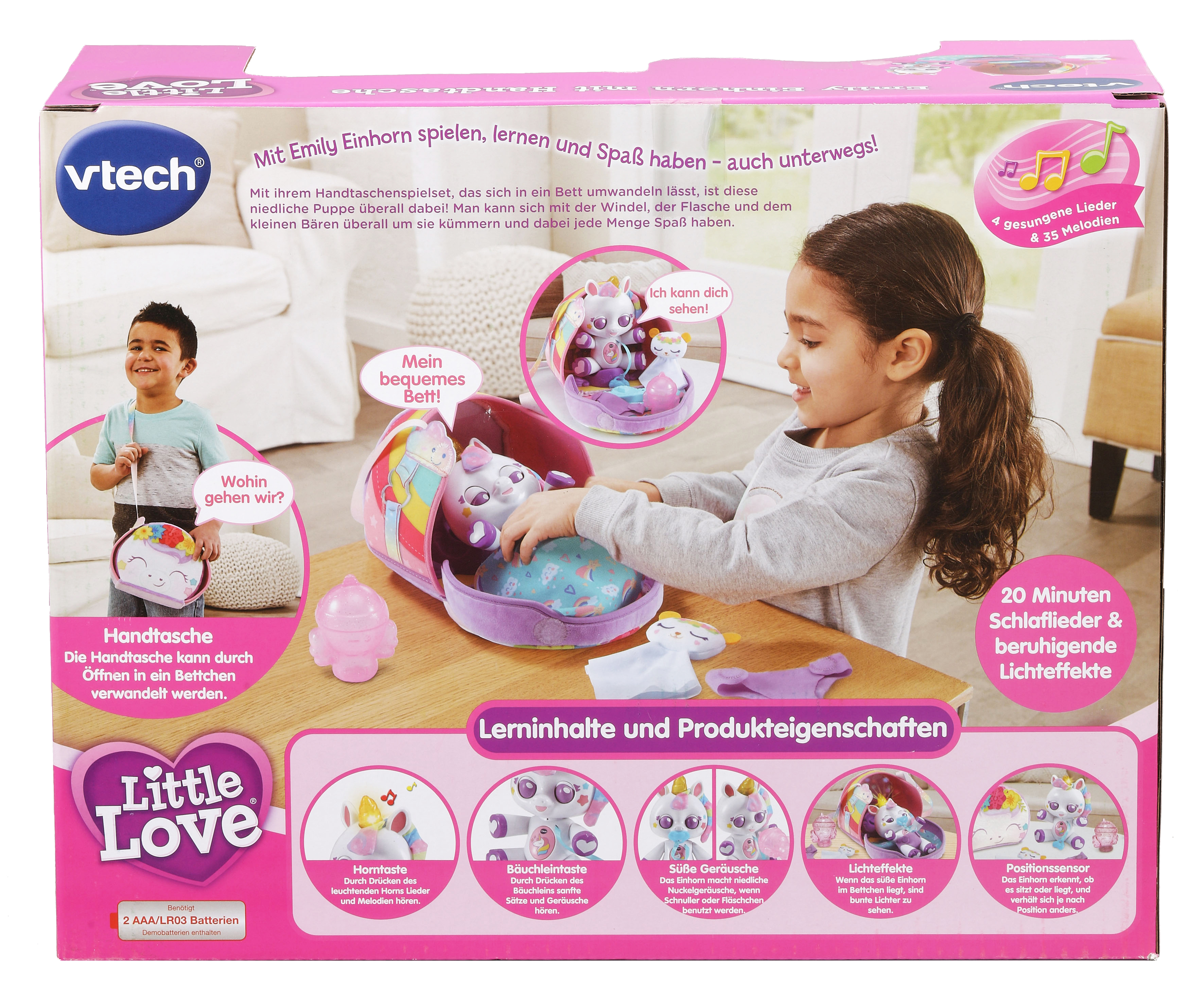 VTECH - Little Emily Handtasche Funktionspuppe, mit Love Mehrfarbig Einhorn
