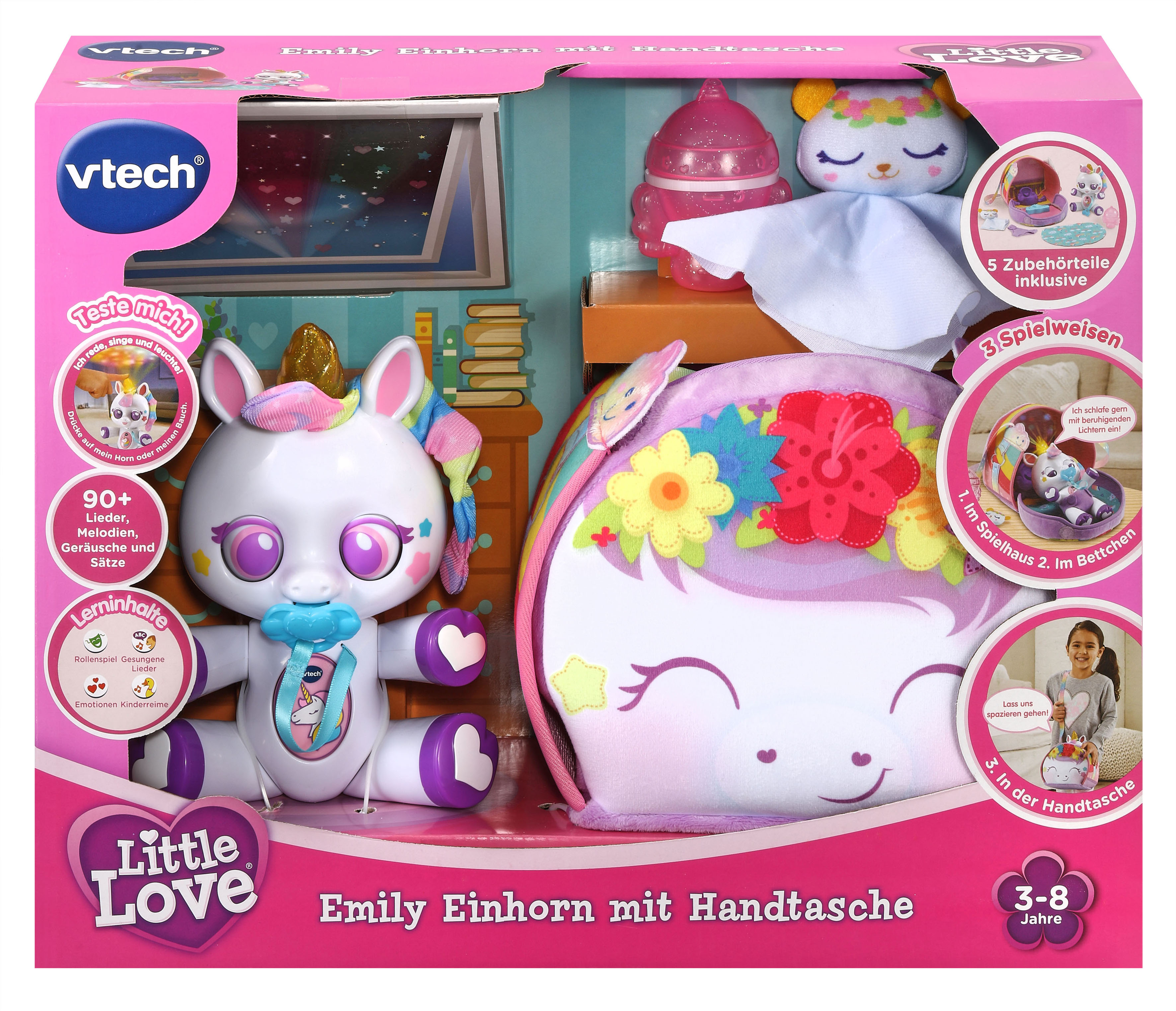 Love Funktionspuppe, - Little mit VTECH Emily Mehrfarbig Handtasche Einhorn