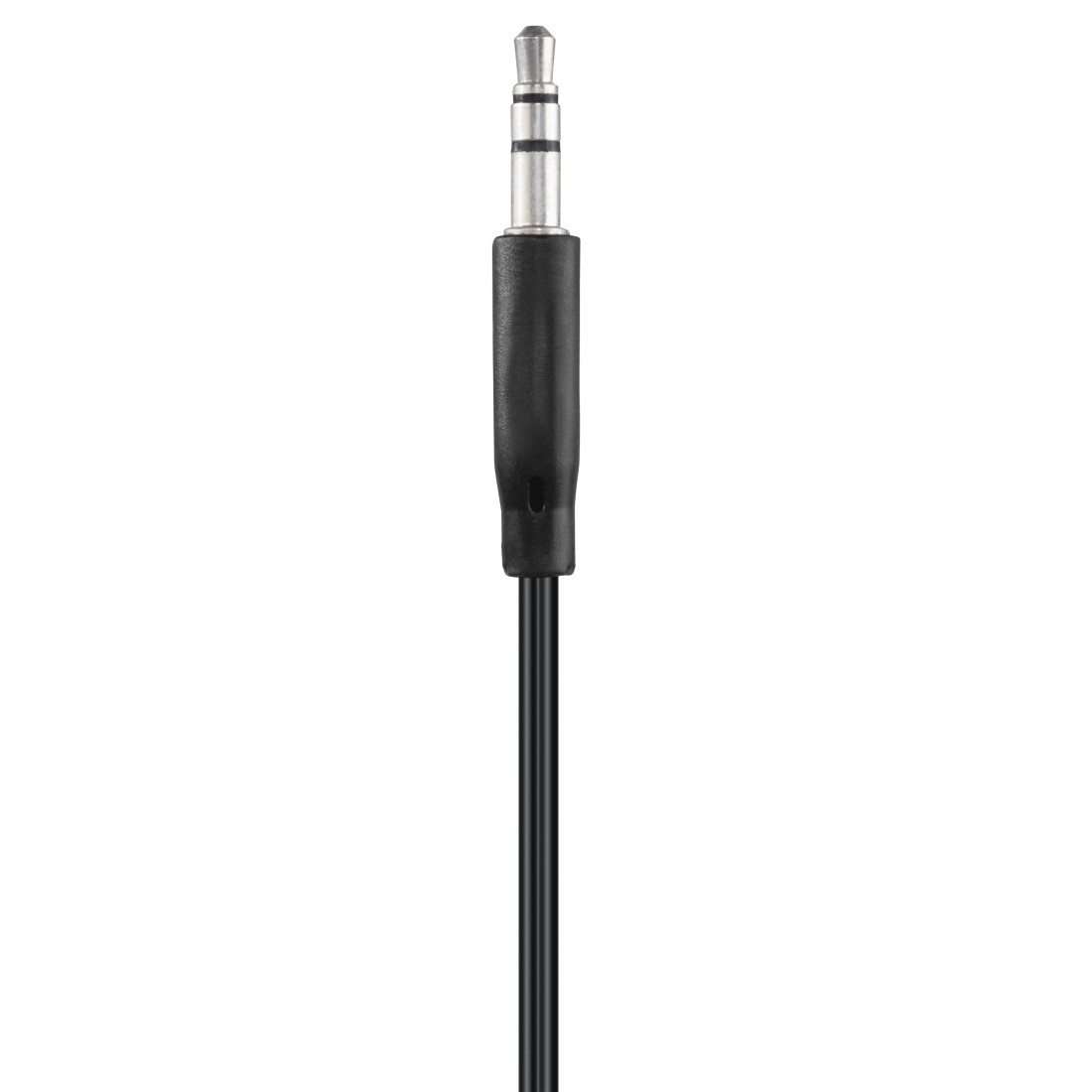 Nahaufnahme eines schwarzen Audioanschlusses auf weißem Hintergrund.