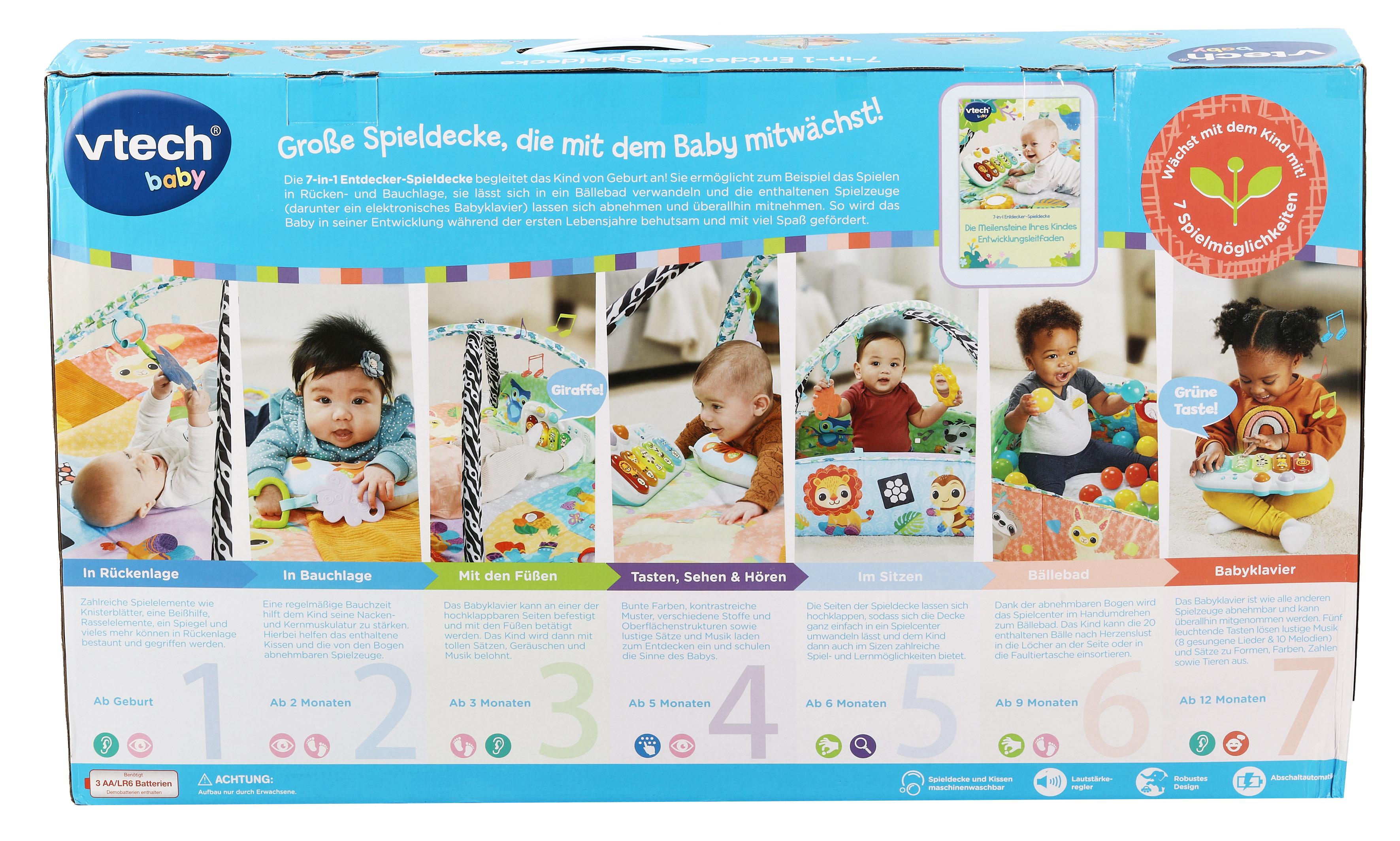 VTECH 7-in-1 Entdecker-Spieldecke Baby-Spielcenter, Mehrfarbig